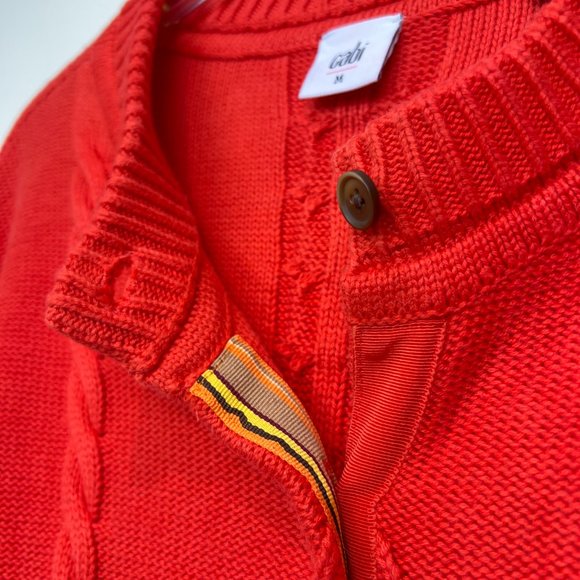 CAbi Orange Cableknit Long Sleeve Cardigan Sweater - Medium - Picture 5 of 6